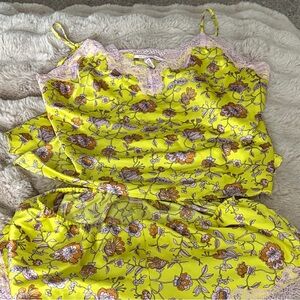 Victoria’s Secret Floral Yellow and Purple Lace Trim Pajama short set
